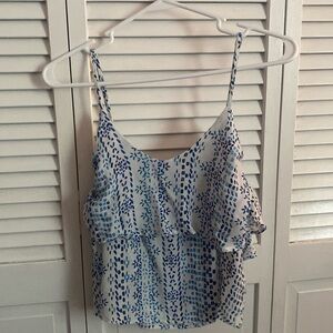 En Crème Small Crop White and Blue Tank Top